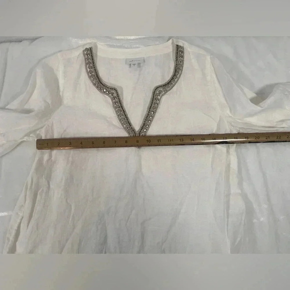 J. Jill Love Linen  100% Linen Top White - Picture 5 of 8